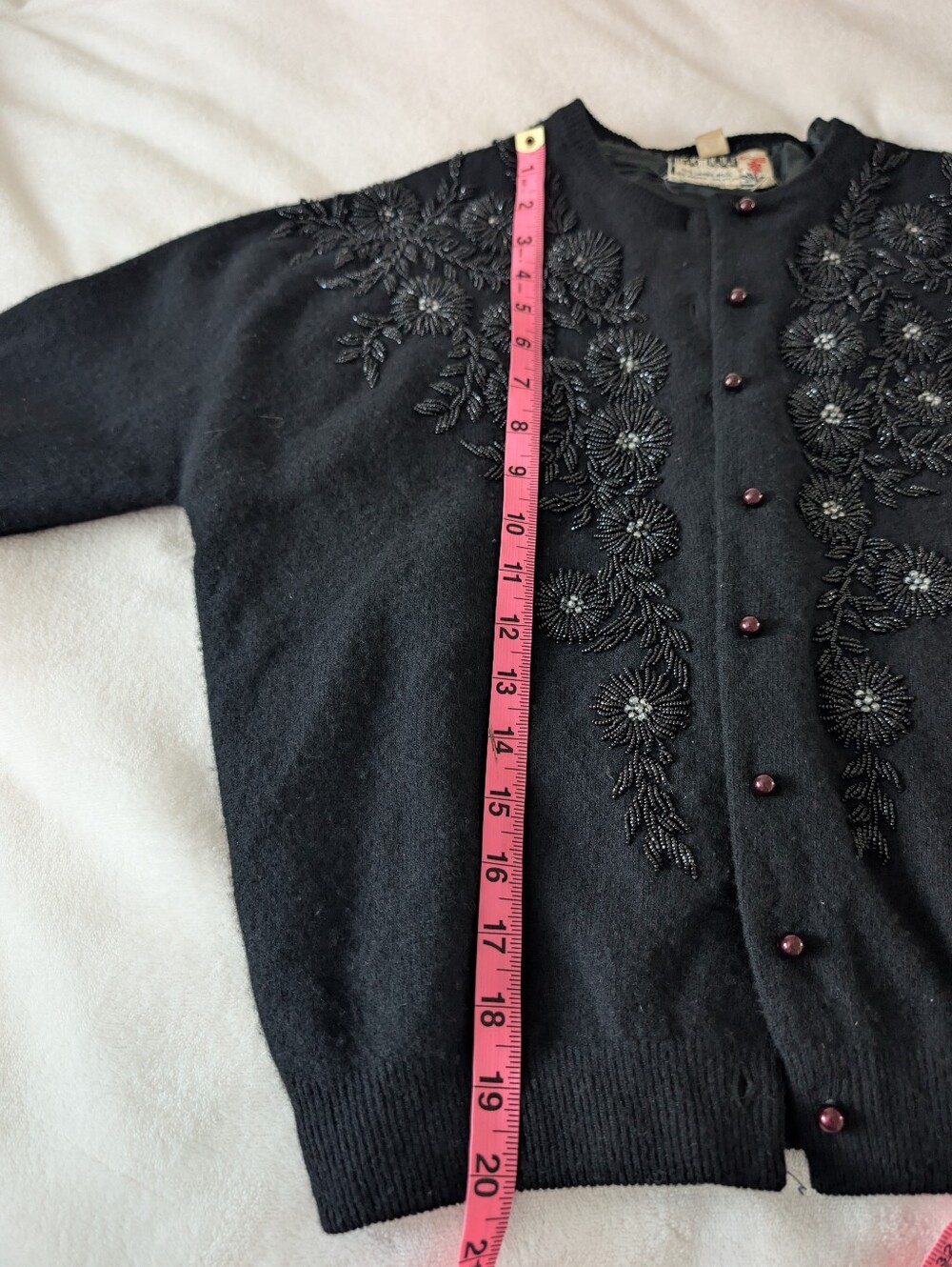 Vintage Wool Black Beaded Floral Embroidered Cardigan - Picture 6 of 8